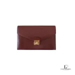 Pre-loved Salvatore Ferragamo maroon leather clutch bag, front view – secondhand designer, NZ