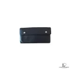 Pre-loved Louis Vuitton Taiga black leather flap-type long wallet, front view – secondhand designer, NZ