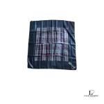 Pre-loved Burberry blue and white pure silk scarf, front view – secondhand designer, NZ