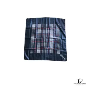 Pre-loved Burberry blue and white pure silk scarf, front view – secondhand designer, NZ