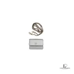Coach mini crossgrain leather wallet in matte gold with removable chain, view 2