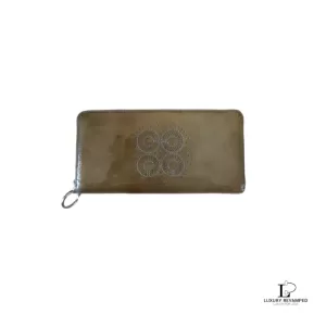 Pre-loved Coach pale yellow patent leather full zip long wallet, front view – secondhand designer, NZ