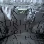 Furla tricolour black, maroon and peach leather handbag, view 18