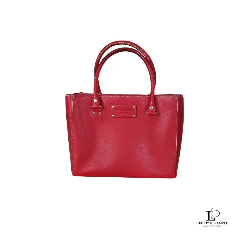 Pre-loved Kate Spade structured Red leather handbag, front view – secondhand designer, NZ