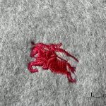 Burberrys grey 100% cashmere scarf with embroidered red logo, view 2