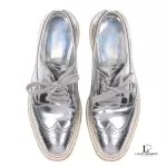 Prada silver metallic patent leather wingtip platform brogues, size 37, made in Italy, view 8