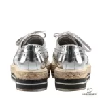 Prada silver metallic patent leather wingtip platform brogues, size 37, made in Italy, view 2