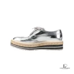 Prada silver metallic patent leather wingtip platform brogues, size 37, made in Italy, view 3