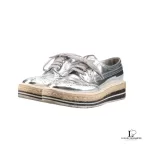 Prada silver metallic patent leather wingtip platform brogues, size 37, made in Italy, view 4