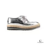 Prada silver metallic patent leather wingtip platform brogues, size 37, made in Italy, view 5
