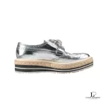 Prada silver metallic patent leather wingtip platform brogues, size 37, made in Italy, view 6