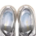 Prada silver metallic patent leather wingtip platform brogues, size 37, made in Italy, view 9