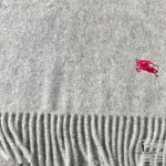 Burberrys grey 100% cashmere scarf with embroidered red logo, view 3