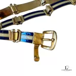 vintage Gucci blue and cream metal dress belt, size 80, view 18