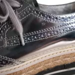 Prada silver metallic patent leather wingtip platform brogues, size 37, made in Italy, view 26