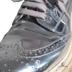 Prada silver metallic patent leather wingtip platform brogues, size 37, made in Italy, view 27