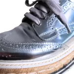Prada silver metallic patent leather wingtip platform brogues, size 37, made in Italy, view 28