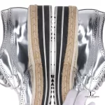 Prada silver metallic patent leather wingtip platform brogues, size 37, made in Italy, view 13