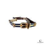 Pre-loved vintage Gucci blue and cream metal dress belt, size 80, front view – secondhand designer, NZ