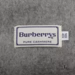 Burberrys grey 100% cashmere scarf with embroidered red logo, view 6