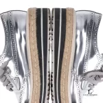 Prada silver metallic patent leather wingtip platform brogues, size 37, made in Italy, view 14