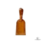 Pre-loved Louis Vuitton Vachetta leather luggage tag with gold-tone hardware, front view – secondhand designer, NZ