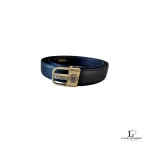 Pre-loved Givenchy men's black leather belt with gold-tone buckle, size 115, front view – secondhand designer, NZ