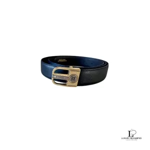 Pre-loved Givenchy men's black leather belt with gold-tone buckle, size 115, front view – secondhand designer, NZ