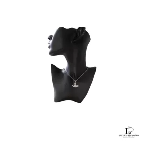 Pre-loved Vivienne Westwood 2D half orb silver necklace, front view – secondhand designer, NZ