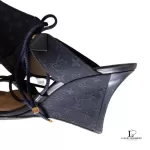 Louis Vuitton Monogram denim dark blue strappy wedge sandals, size 37, made in Italy, view 12