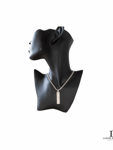 GUCCI Logo Plate Double Ball Chain Silver Necklace