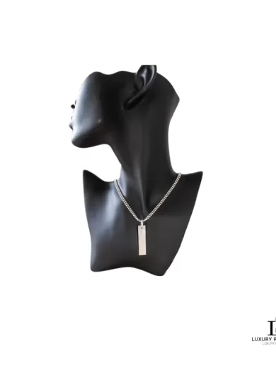GUCCI Logo Plate Double Ball Chain Silver Necklace