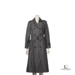 Pre-loved Burberry London grey cotton double-breasted trench coat, size 36, front view – secondhand designer, NZ