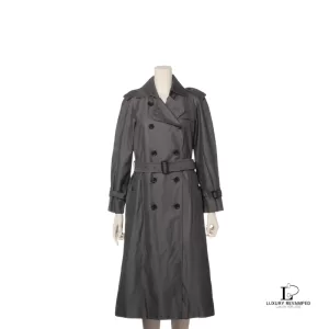 Pre-loved Burberry London grey cotton double-breasted trench coat, size 36, front view – secondhand designer, NZ