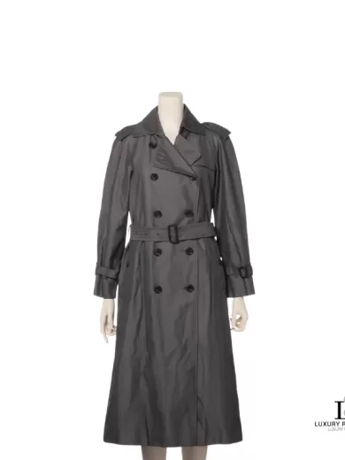 Burberry London Cotton Double-Breasted Trench Coat 36 Gray
