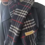 Burberrys of London dark blue Nova Check 100% cashmere scarf, made in England, view 14