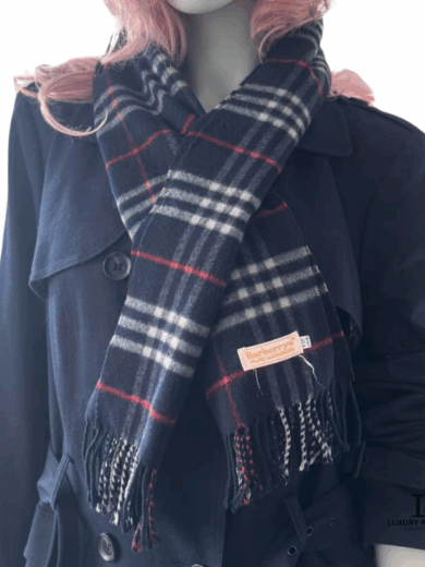 BURBERRYS of London Blue Nova Check Cashmere Scarf (Made in England)
