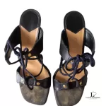Louis Vuitton Monogram denim dark blue strappy wedge sandals, size 37, made in Italy, view 2