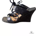 Louis Vuitton Monogram denim dark blue strappy wedge sandals, size 37, made in Italy, view 5