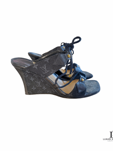 LOUIS VUITTON LV Monogram Denim Strappy Wedge