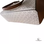 Michael Kors Jet Set white and brown signature logo tote bag, view 5