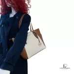 Michael Kors Jet Set white and brown signature logo tote bag, view 17