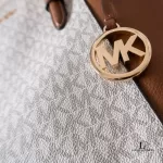 Michael Kors Jet Set white and brown signature logo tote bag, view 7