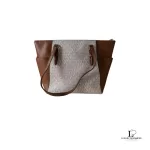 Michael Kors Jet Set white and brown signature logo tote bag, view 2