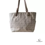 Michael Kors signature logo white and beige large East-West tote bag, view 2