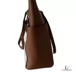 Michael Kors Jet Set white and brown signature logo tote bag, view 4