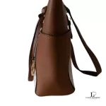 Michael Kors Jet Set white and brown signature logo tote bag, view 3