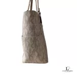 Michael Kors signature logo white and beige large East-West tote bag, view 5
