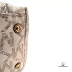 Michael Kors signature logo white and beige large East-West tote bag, view 9