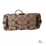 Coach beige and brown signature logo large tote bag with heritage stripes, view 5